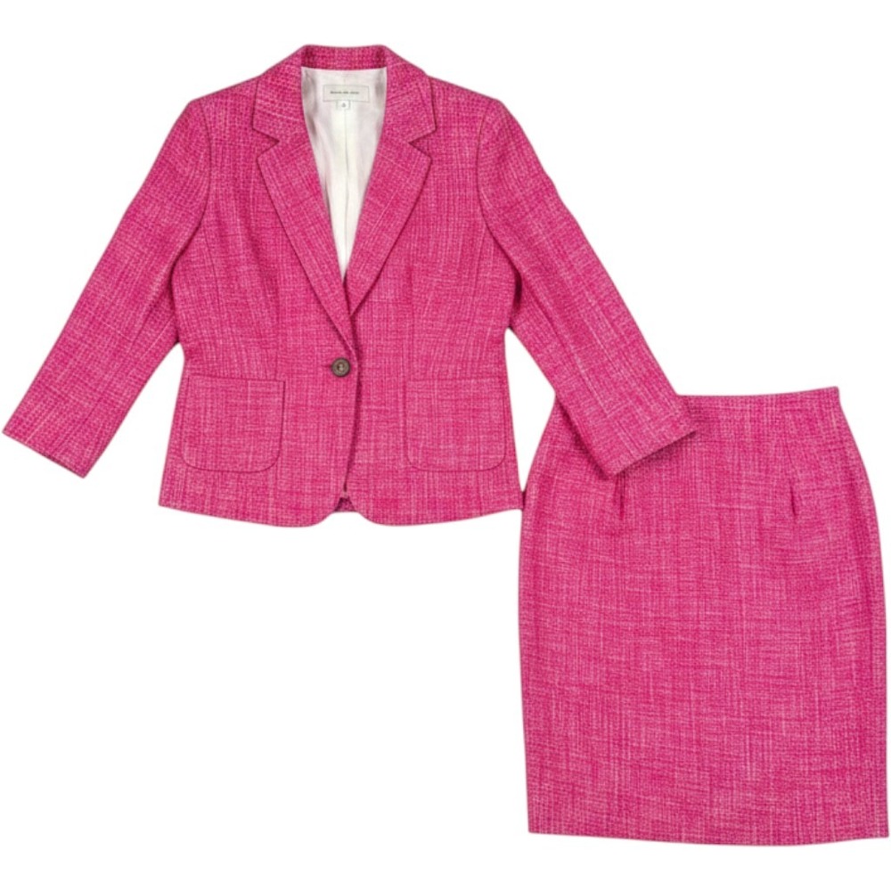 Banana Republic Tweed Skirt Suit Womens 2P Pink Cotton Blazer Skirt Petite